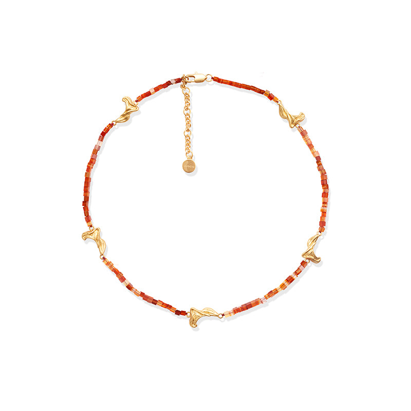 OINICIO Seed Petal Shadow Agate Beaded Gold Necklace