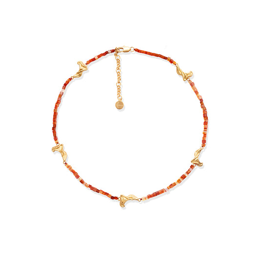 OINICIO Seed Petal Shadow Agate Beaded Gold Necklace