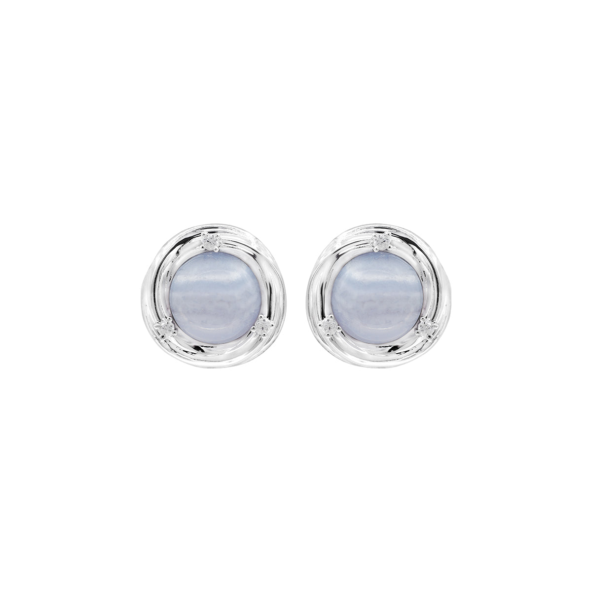 OINICIO Moonquake Blue Striped Agate Stud Earrings with White Zircon