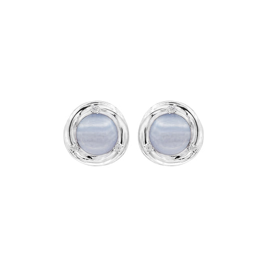 OINICIO Moonquake Blue Striped Agate Stud Earrings with White Zircon