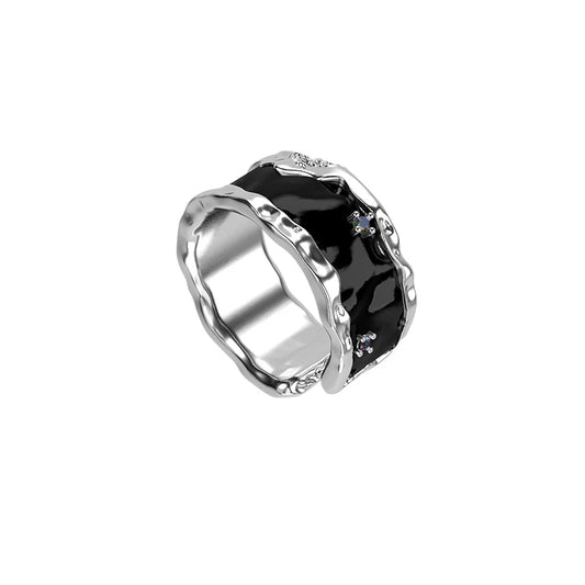 OINICIO Women's Sediment Black Wide Ring with Zirconia, Size 15#
