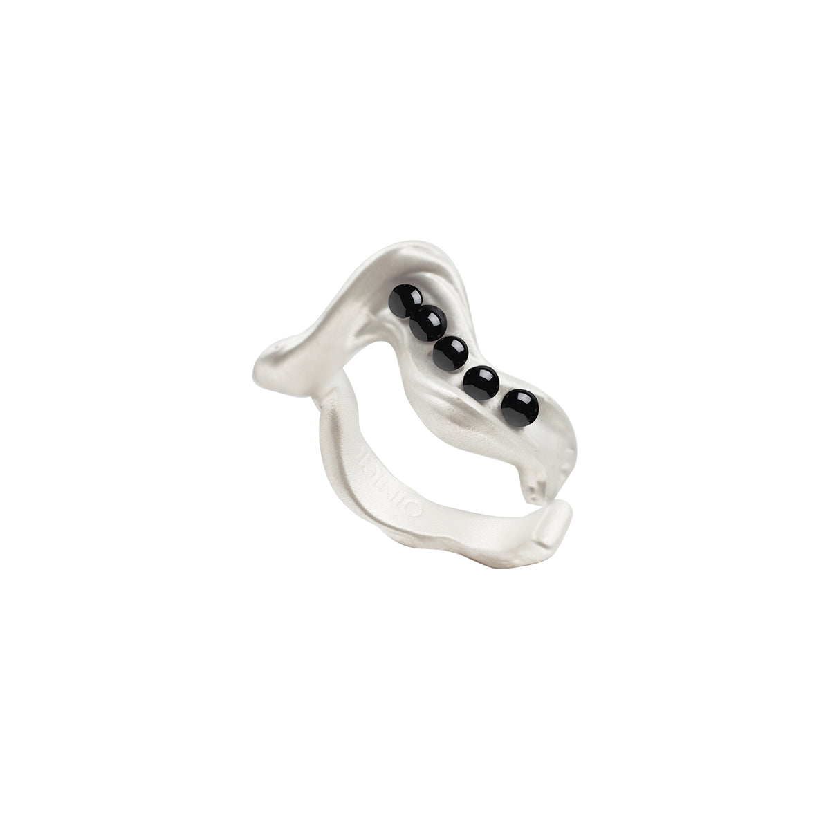 OINICIO Moonquake Wave Black Agate Beaded Open Ring