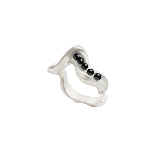 OINICIO Moonquake Wave Black Agate Beaded Open Ring