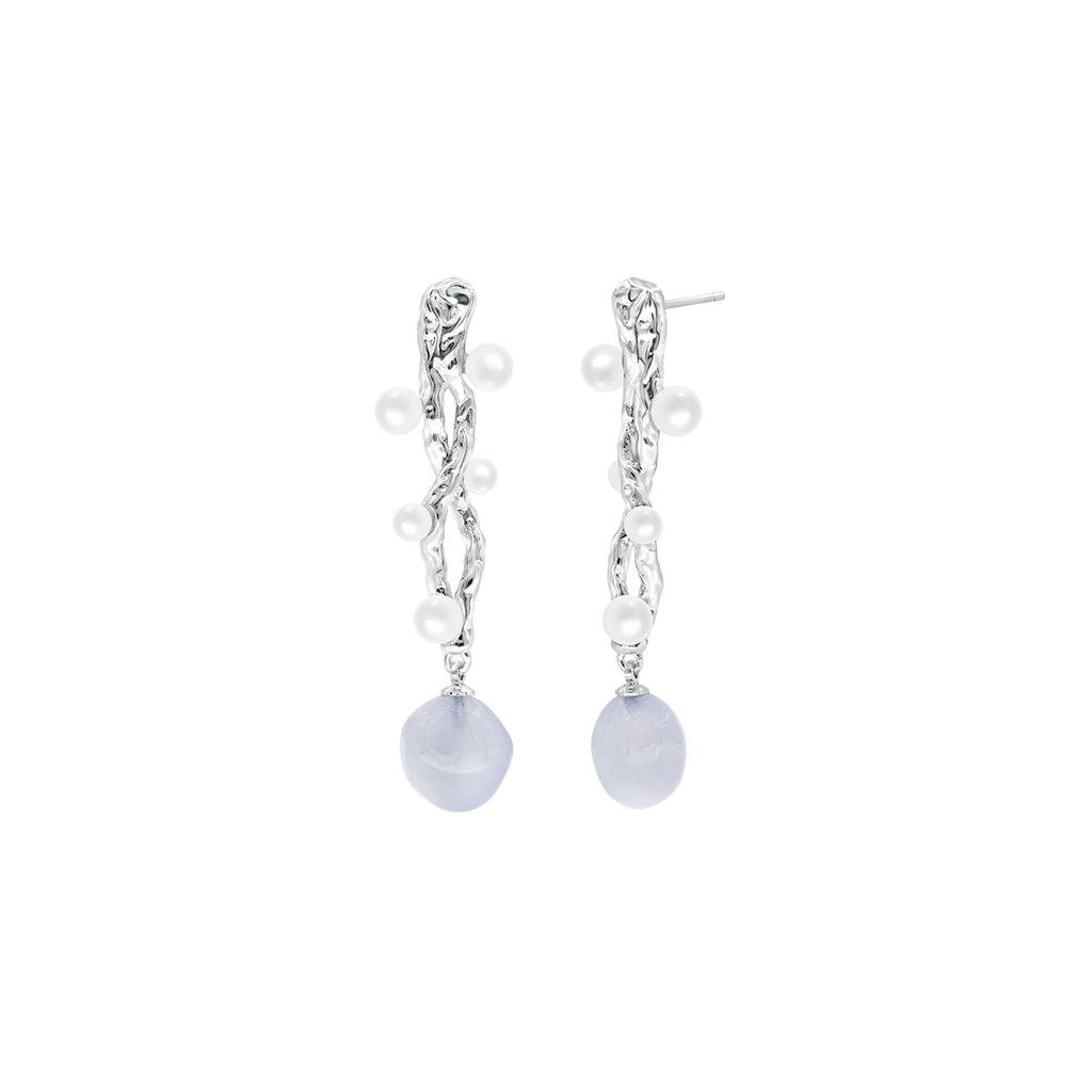 OINICIO Moonquake Shell Pearl Wrapped Blue Striped Agate Pendant Earrings