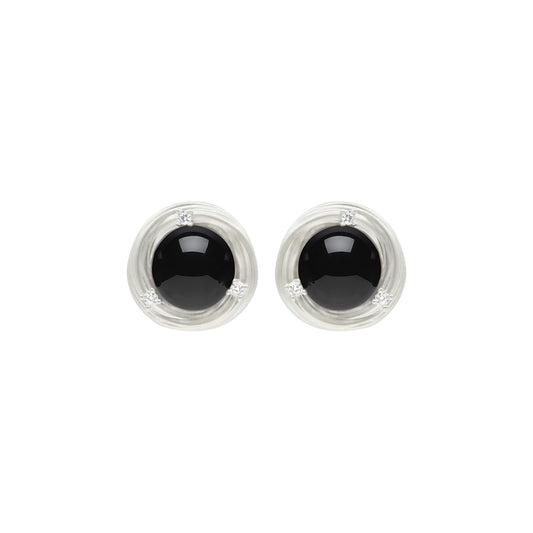 OINICIO Moonquake Round Black Agate Stud Earrings