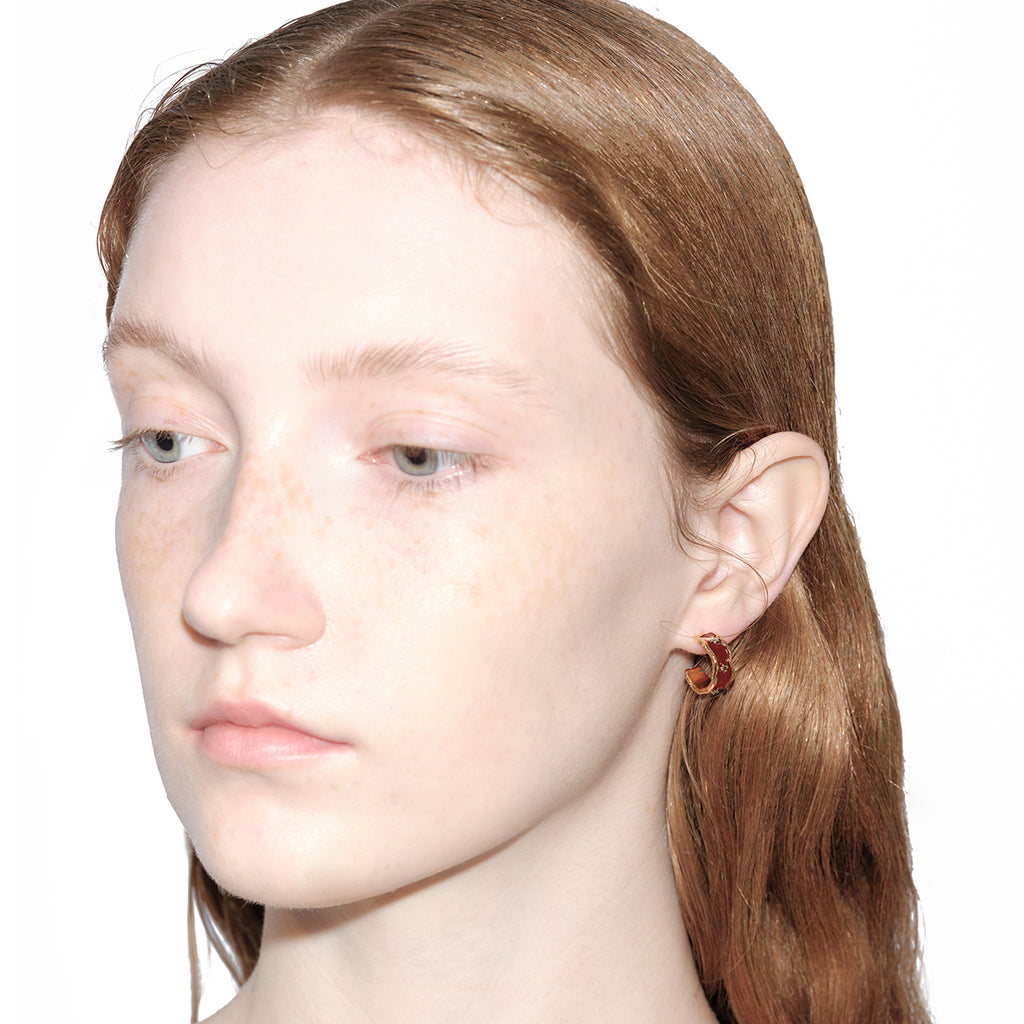 OINICIO Sediment Red Epoxy Resin Zircon Stud Earrings