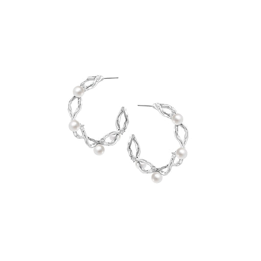 OINICIO Moonquake Shell Pearl Intertwined Textured Hoop Earrings