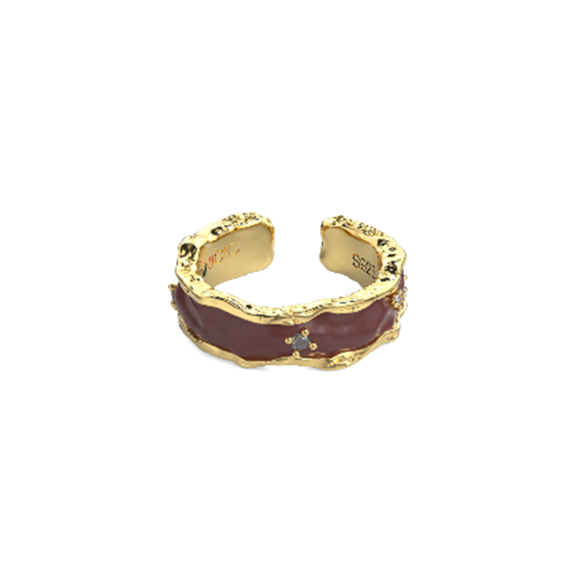 OINICIO Sediment Red Epoxy Resin Zircon Ring