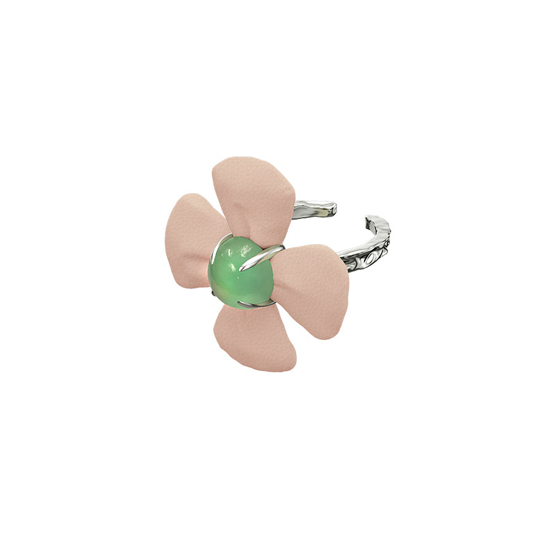 OINICIO Comfort Zone Pink Leather Flower Ring with Prasiolite