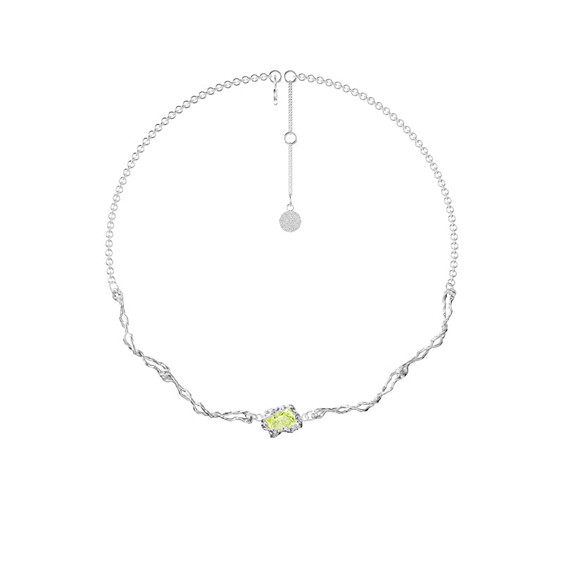 OINICIO Mumbling Yellow and Green Zircon Irregular Patchwork Necklace