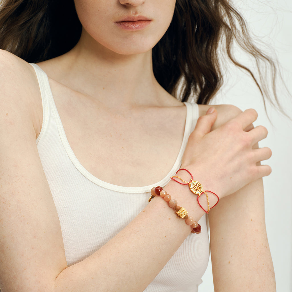 OINICIO VALURI Multi‑Stone Sandalwood Beaded Bracelet, Gold‑Tone