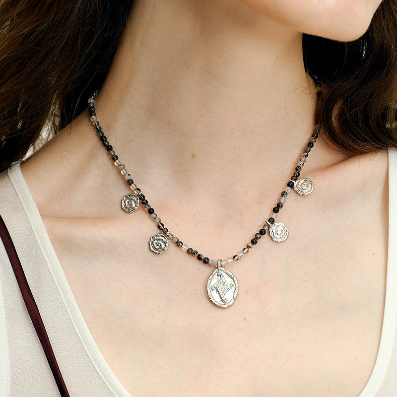 OINICIO VALURI Medallion Bead Necklace, Gold‑Tone
