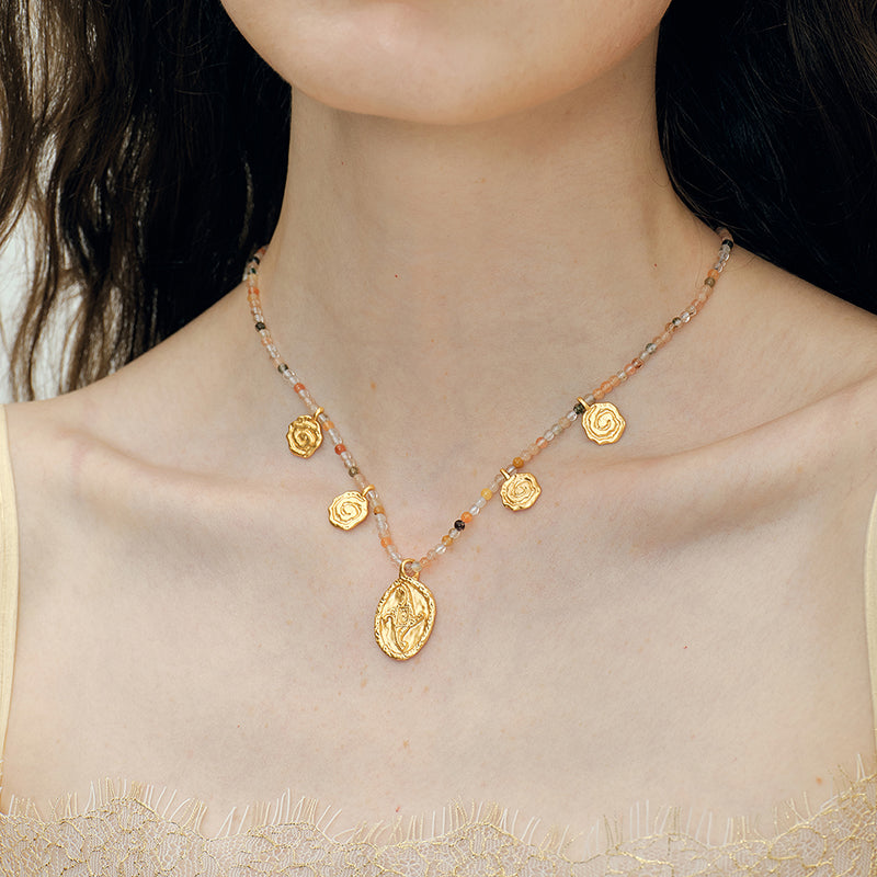 OINICIO VALURI Medallion Bead Necklace, Silver‑Tone