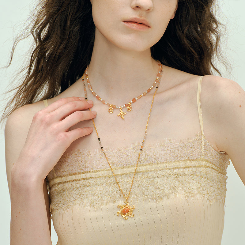 OINICIO VALURI Ocean‑Totem Moonstone Pendant Necklace, Gold‑Tone