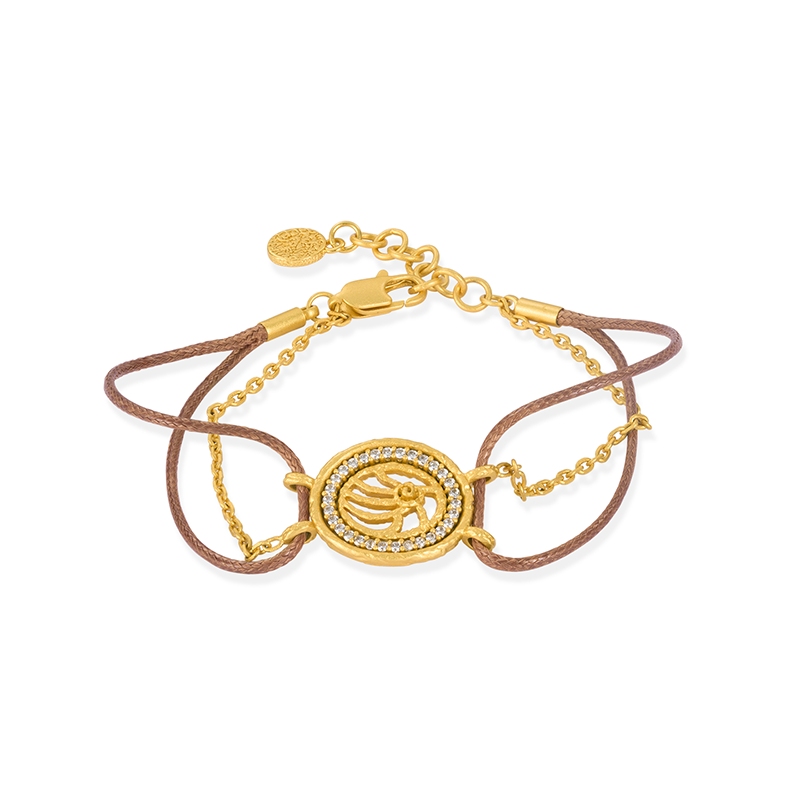 OINICIO VALURI Wave‑Medallion Cord Bracelet, Brown