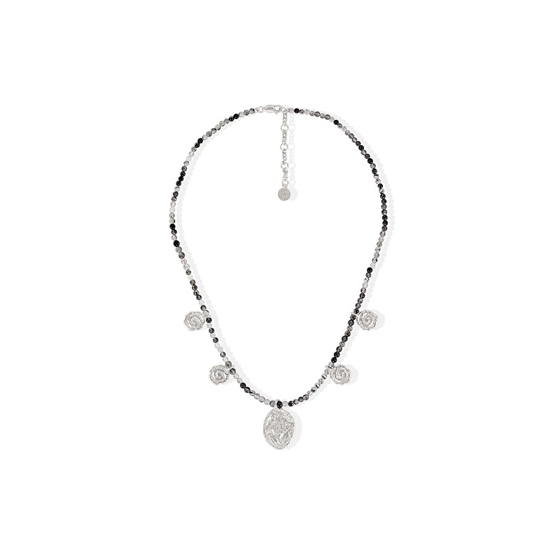 OINICIO VALURI Medallion Bead Necklace, Silver‑Tone