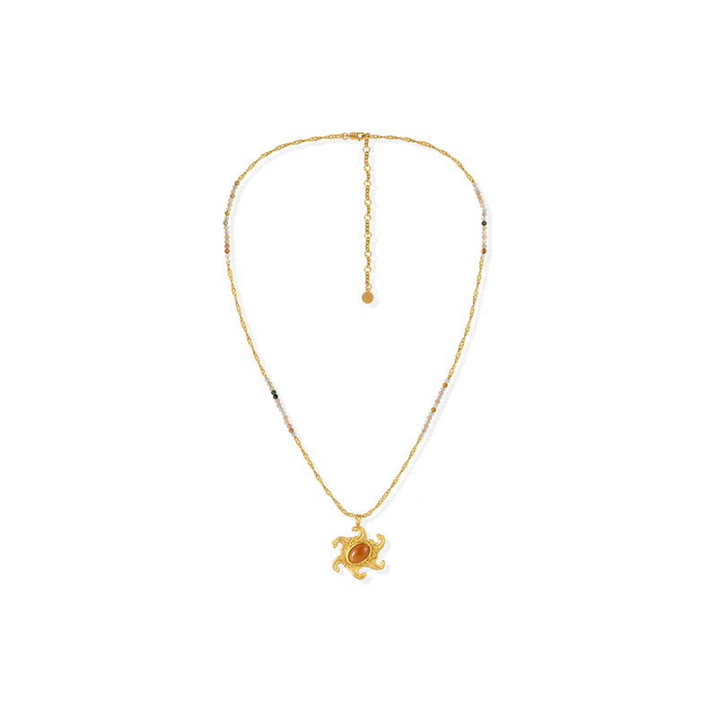 OINICIO VALURI Ocean‑Totem Moonstone Pendant Necklace, Gold‑Tone
