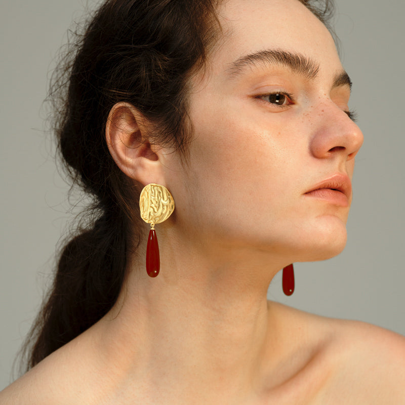 OINICIO Moonquake Red Agate Teardrop Earrings