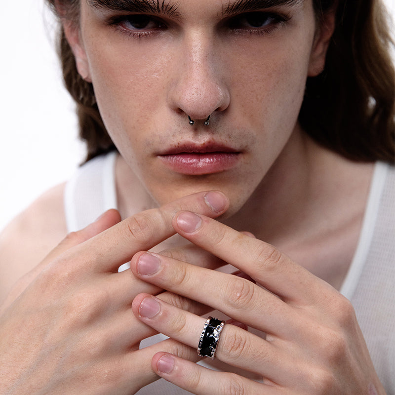 OINICIO Men's Sediment Black Wide Ring with Zirconia, Size 20#