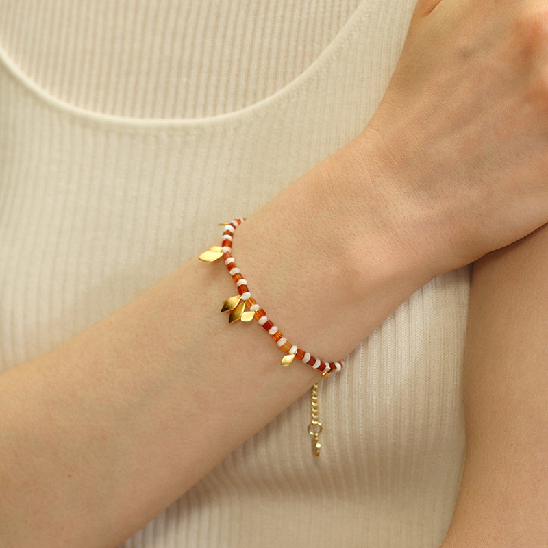 OINICIO Seed Leaf Red Gemstone Beaded Bracelet