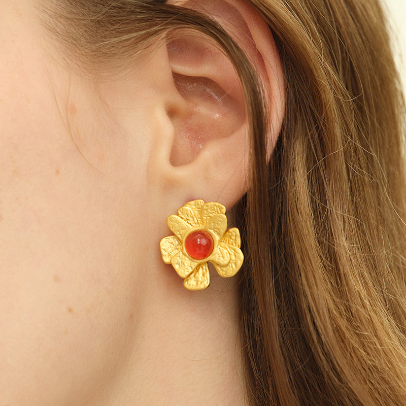 OINICIO Seed Pine Blossom Gem Gold Stud Earrings