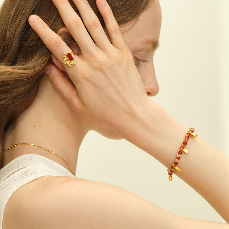 OINICIO Seed Maize Gemstone Beaded Red Bracelet