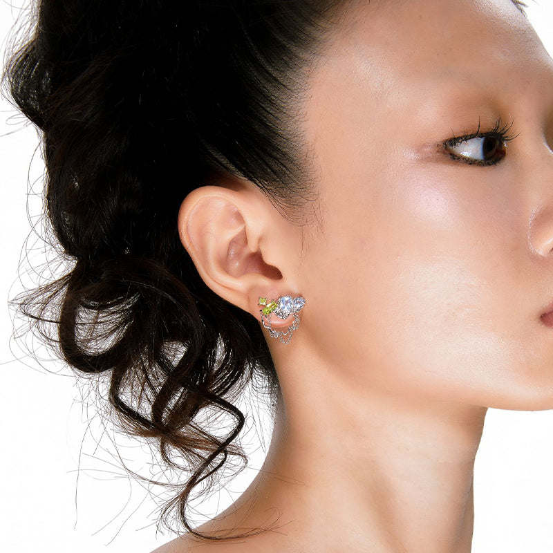 OINICIO Mumbling Blue-Green Zircon Chain Earrings