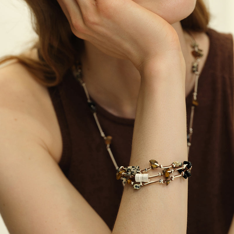 OINICIO Seed Fortune Wheel Natural Stone Cord Bracelet