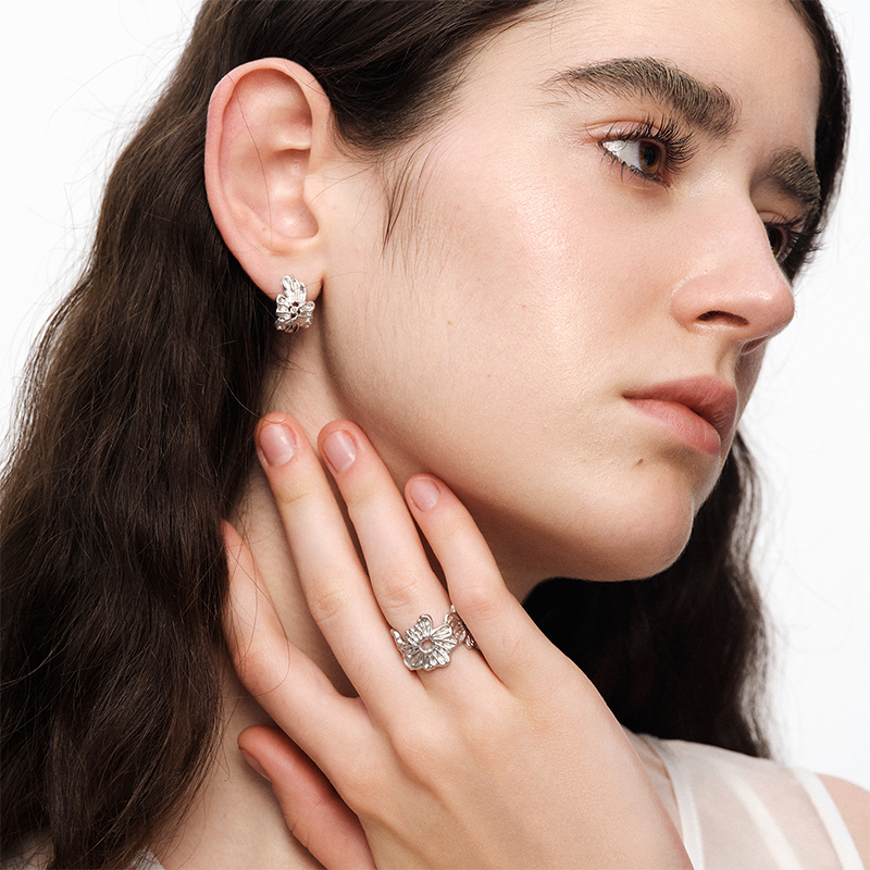 OINICIO NanKe Silver Lace Flower Stud Earrings
