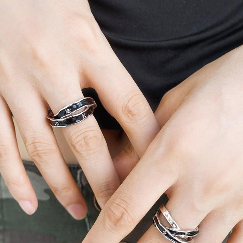 OINICIO Sediment Black Epoxy Resin Zircon Double Ring, Size 13#