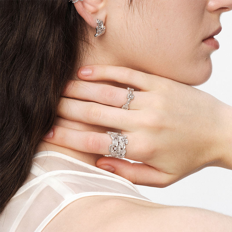 OINICIO NanKe Silver Lace Floral Ring 15#