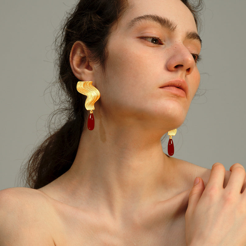 OINICIO Moonquake Red Agate Teardrop Earrings
