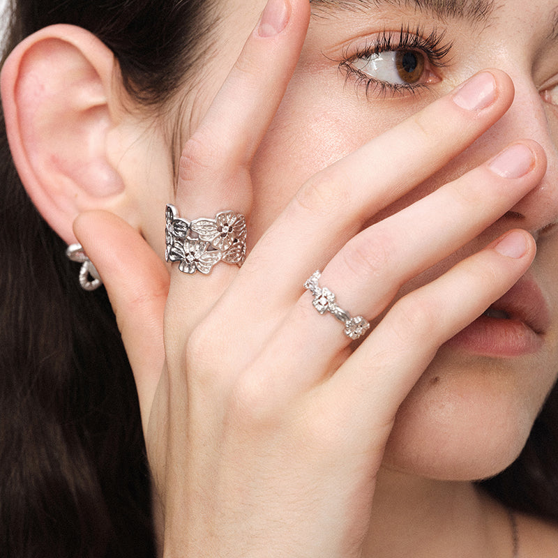 OINICIO NanKe Silver Lace Blossom Ring 15#