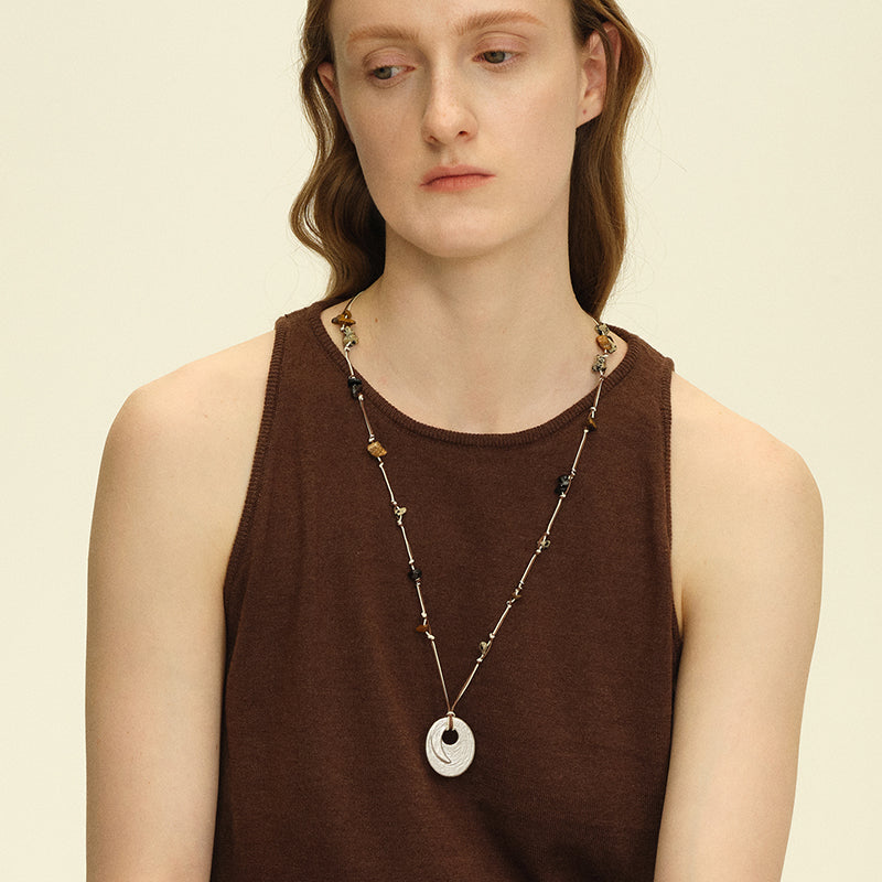 OINICIO Seed Annual Ring Natural Stone Cord Necklace