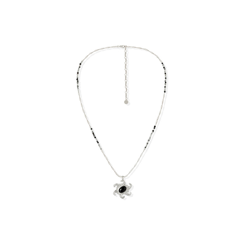 OINICIO VALURI Ocean‑Totem Black Onyx Pendant Necklace, Silver‑Tone