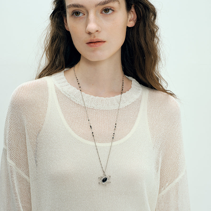 OINICIO VALURI Ocean‑Totem Black Onyx Pendant Necklace, Silver‑Tone