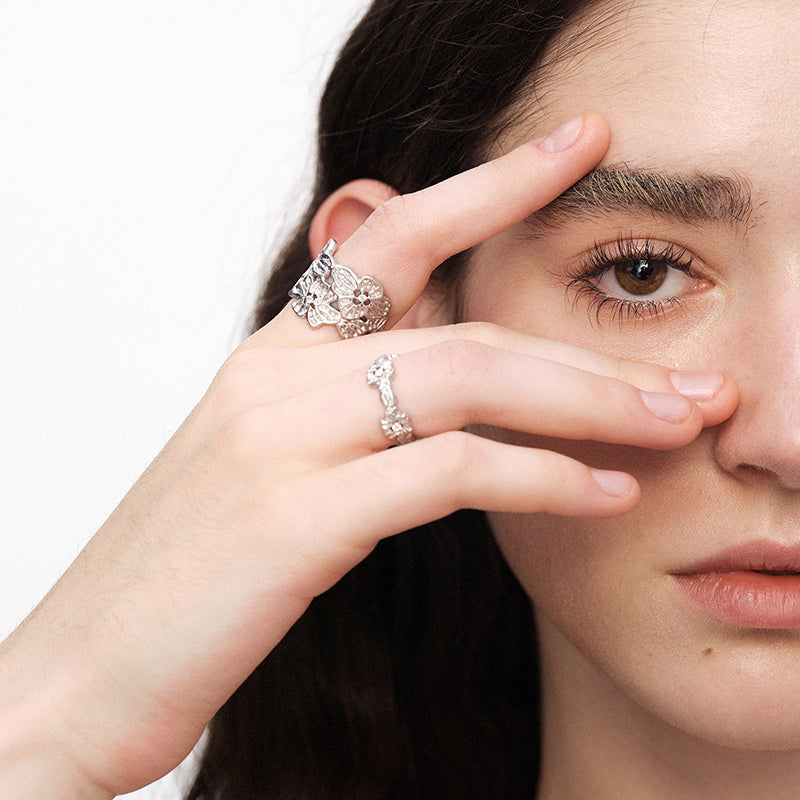 OINICIO NanKe Silver Lace Blossom Ring 15#
