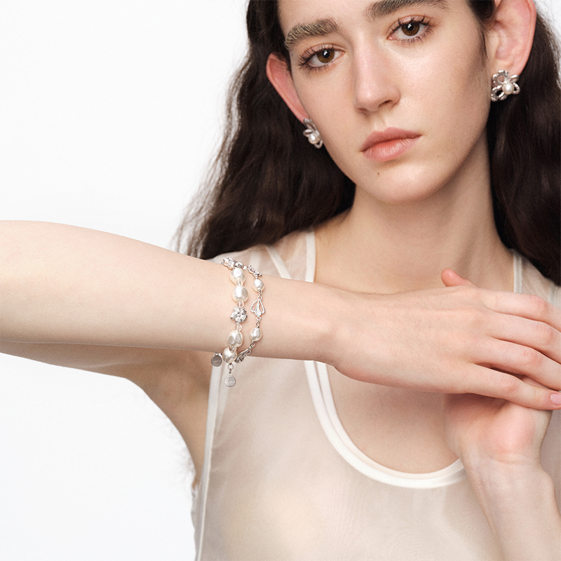 OINICIO NanKe Silver Wave Splice Pearl Bracelet