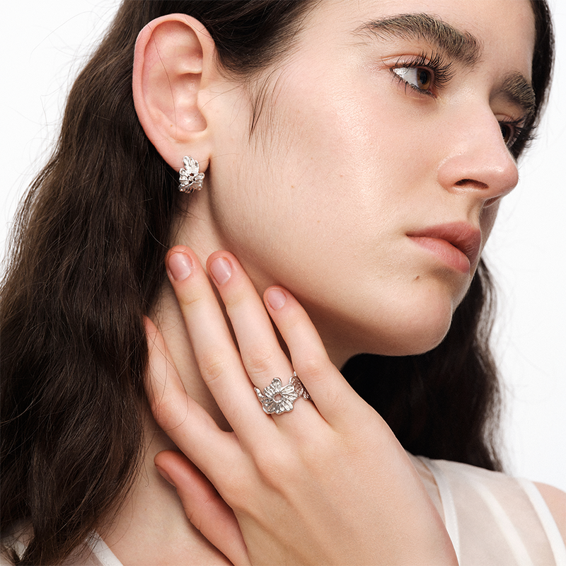 OINICIO NanKe Silver Lace Flower Ring 15#