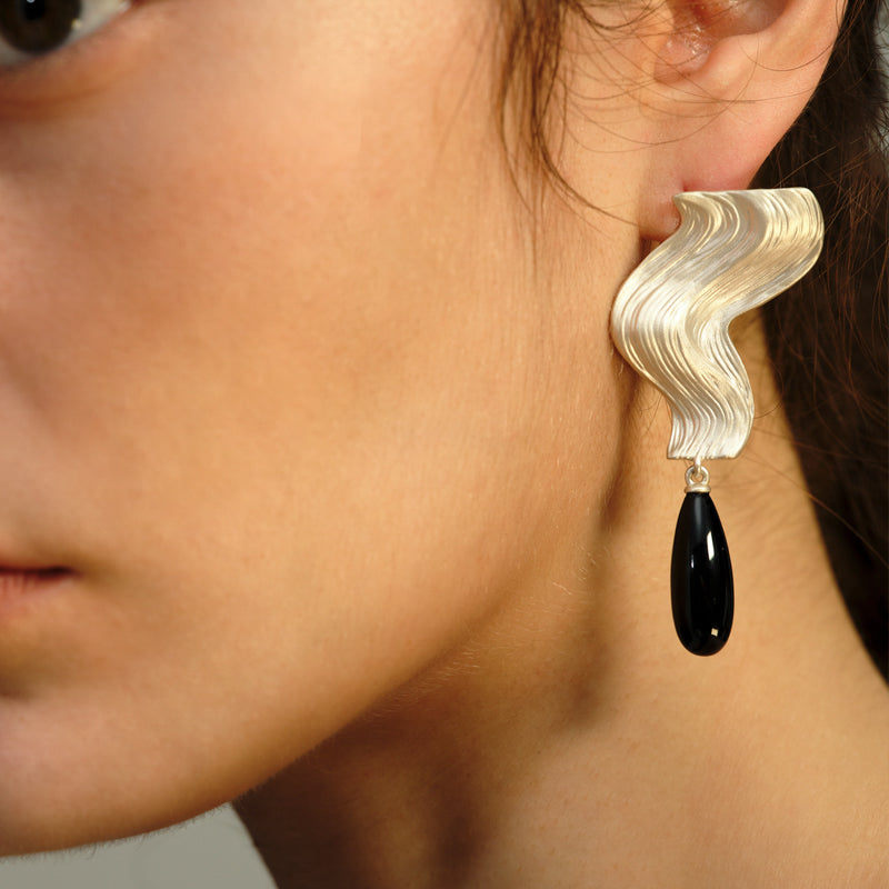 OINICIO Moonquake Black Agate Teardrop Earrings