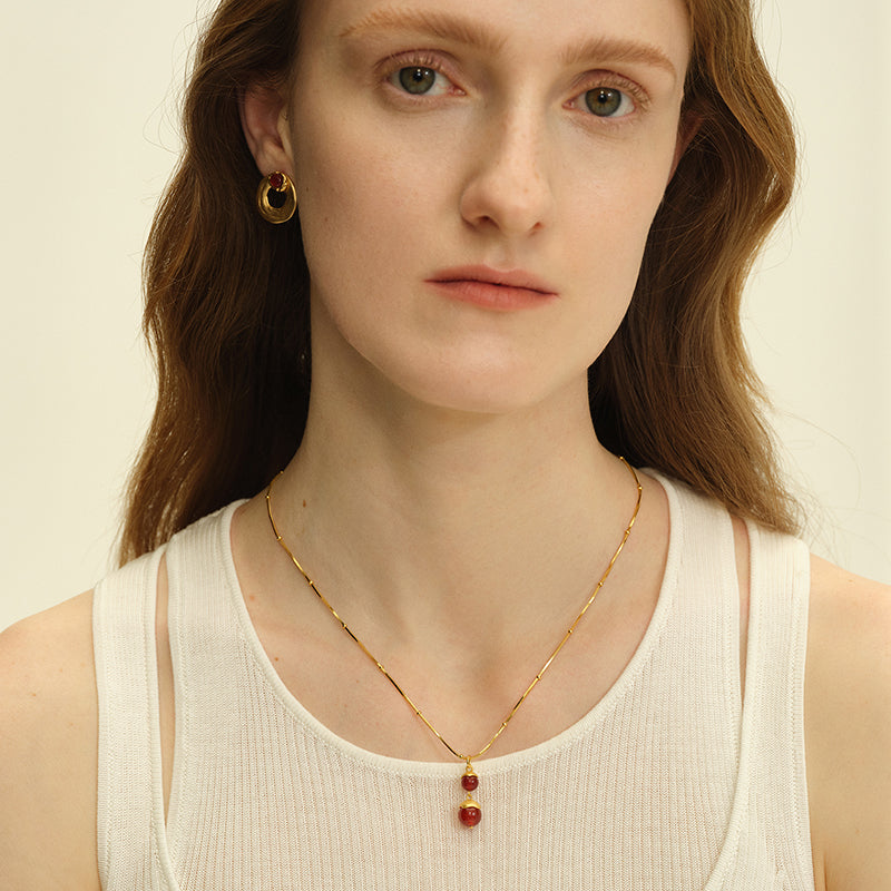 OINICIO Seed 925 Silver and Red Agate Hulu Necklace