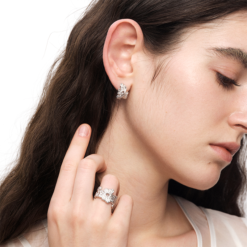 OINICIO NanKe Silver Lace Flower Stud Earrings