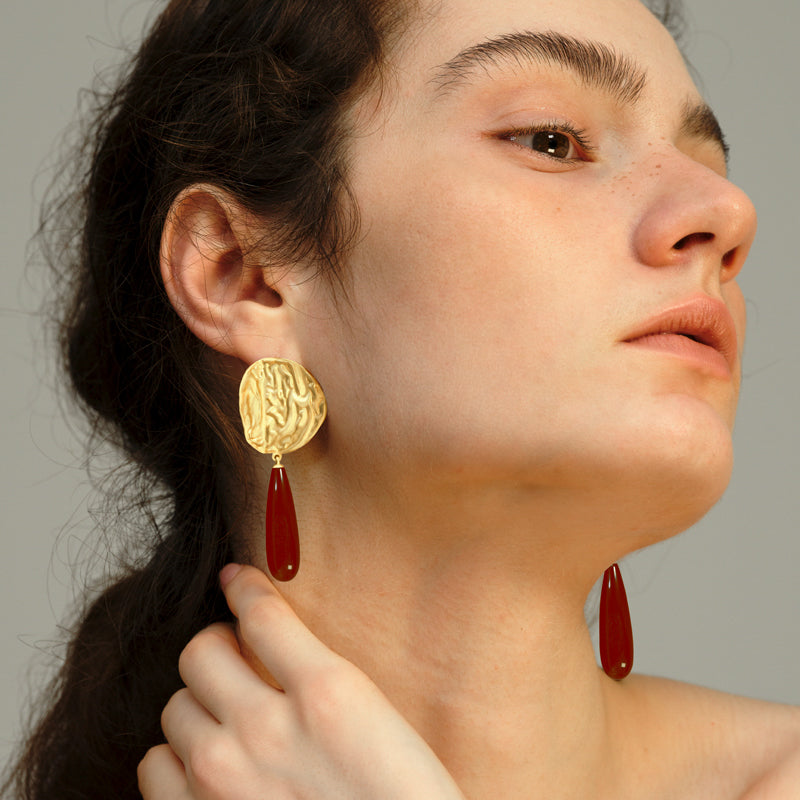 OINICIO Moonquake Red Agate Teardrop Earrings