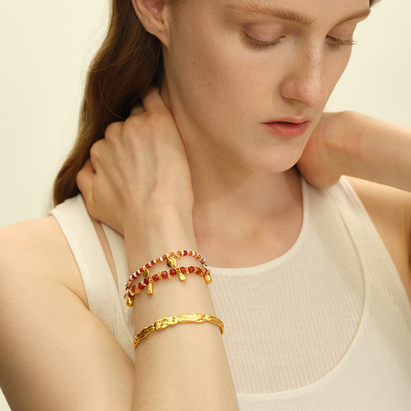 OINICIO Seed Leaf Red Gemstone Beaded Bracelet