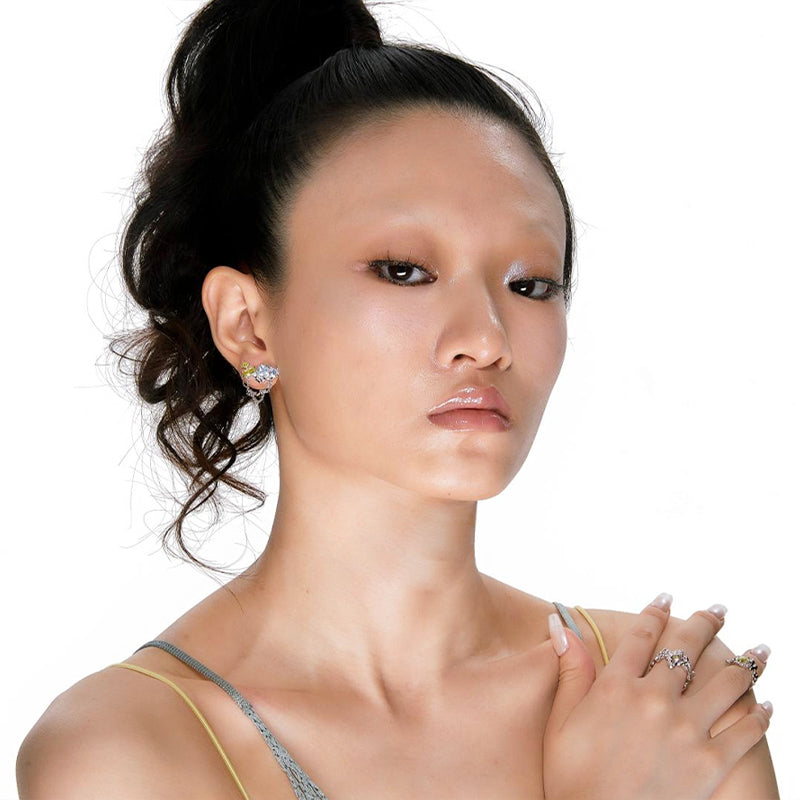 OINICIO Mumbling Blue-Green Zircon Chain Earrings