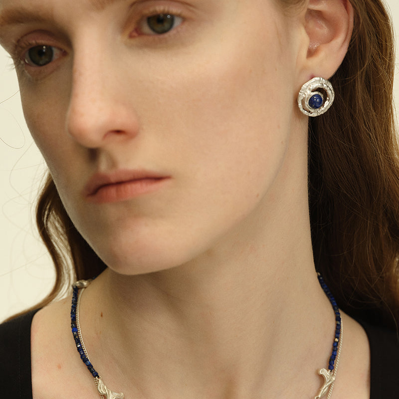 OINICIO Seed Silver Curled Fern Gemstone Stud Earrings