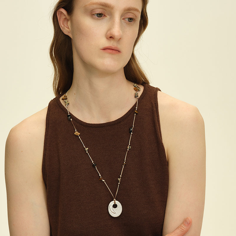 OINICIO Seed Annual Ring Natural Stone Cord Necklace