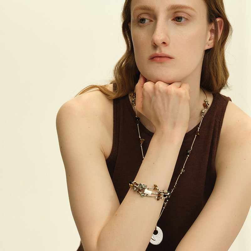 OINICIO Seed Fortune Wheel Natural Stone Cord Bracelet