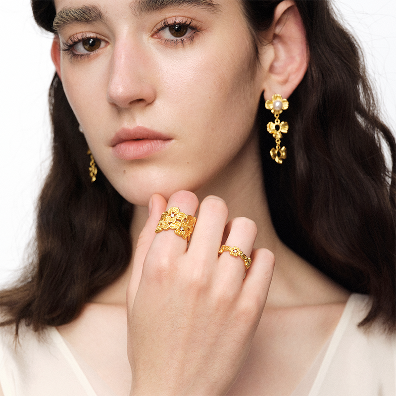 OINICIO NanKe Gold Lace Floral Ring 15#
