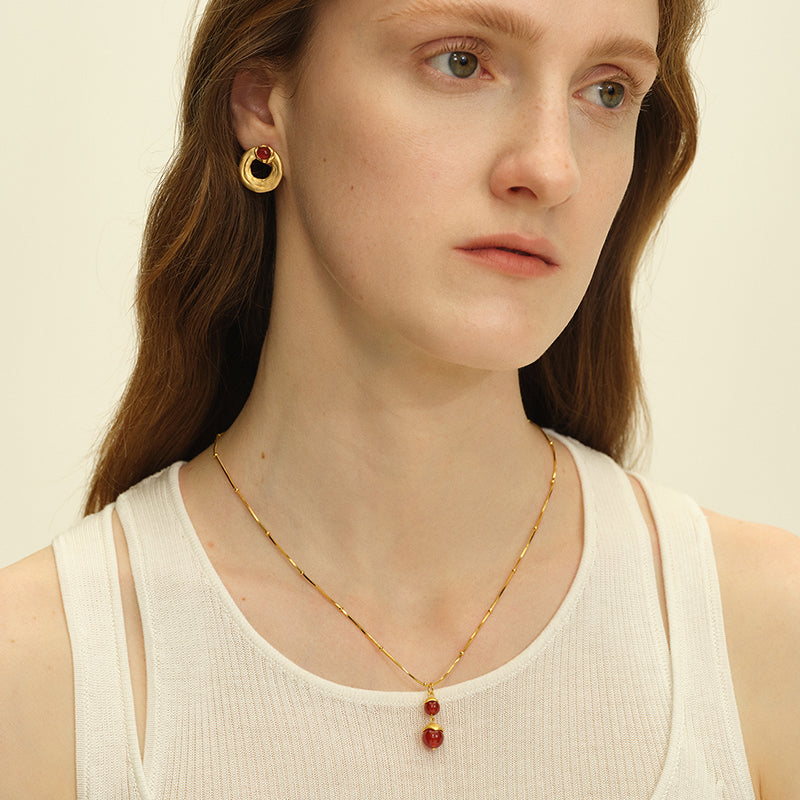 OINICIO Seed 925 Silver and Red Agate Hulu Necklace